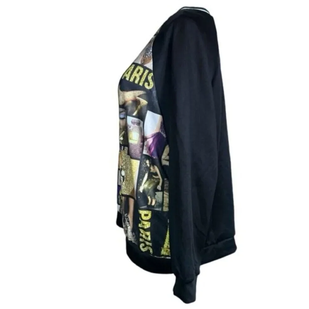 Blush Paris Bomber Jacket Magazine Varsity Zip Up Gold Black Women Large-XLarge - Picture 4 of 15